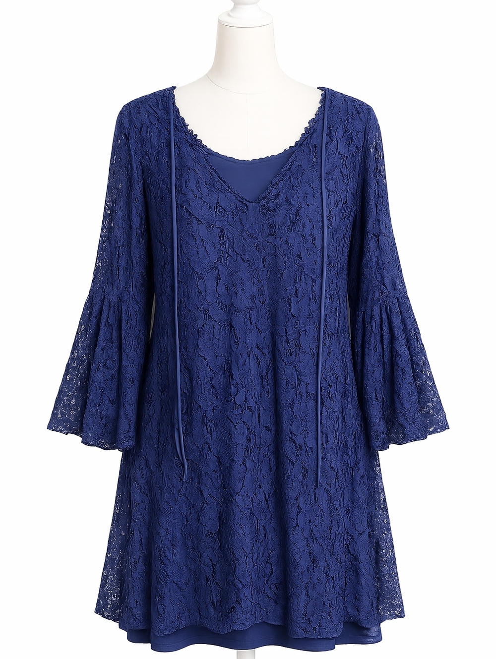 Laundry By Shelli Segal Royal Blue Lace Shift Dress with Bell Sleeves Sz 12